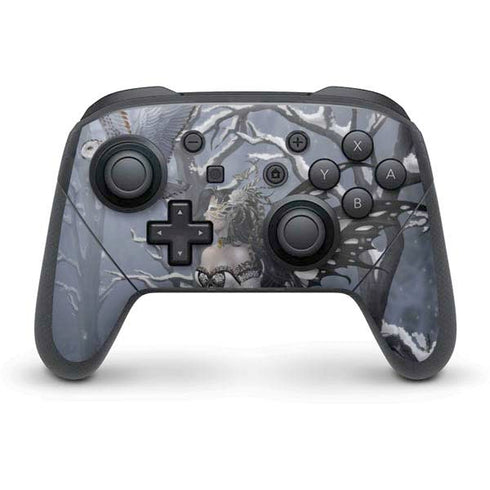 Fairy with Owl in Snow by Nene Thomas Nintendo Switch Pro Controller Skin