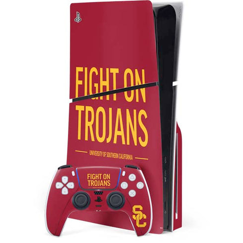 University of Southern California Fight On Trojans Red PS5 Slim Disk Bundle Skin