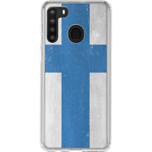 Finland Flag Distressed Galaxy A21 Clear Case