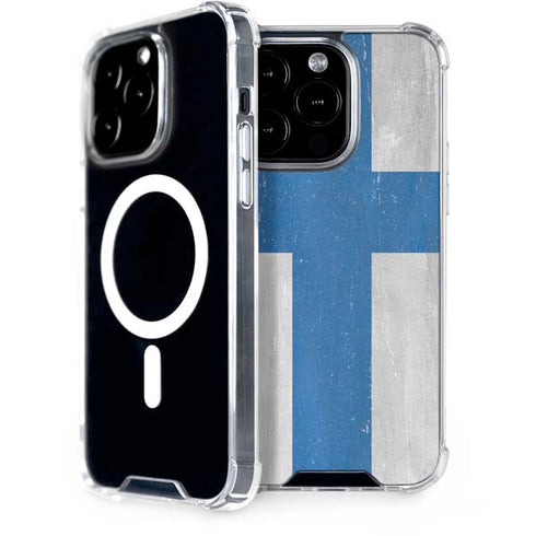 Finland Flag Distressed iPhone 14 Pro MagSafe Case