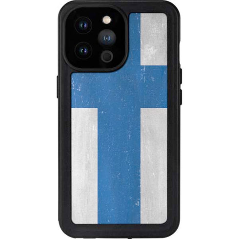 Finland Flag Distressed iPhone 14 Pro Max Waterproof Case
