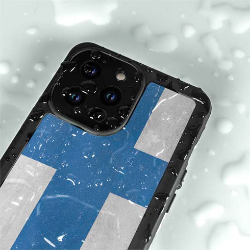 Finland Flag Distressed iPhone 14 Pro Max Waterproof Case