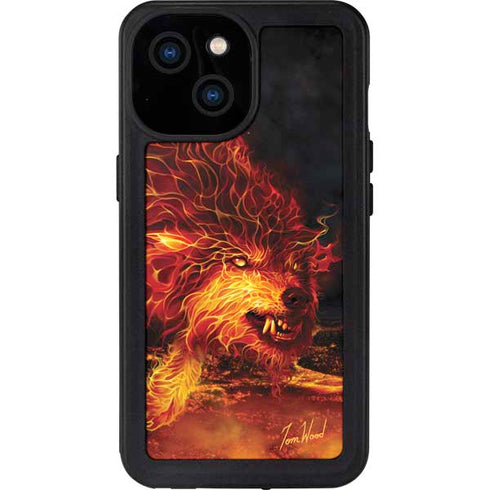 Fire Stalker Wolf by Tom Wood iPhone 15 Waterproof Case