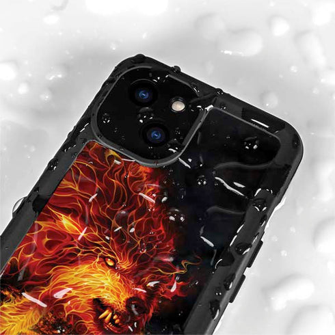 Fire Stalker Wolf by Tom Wood iPhone 15 Waterproof Case