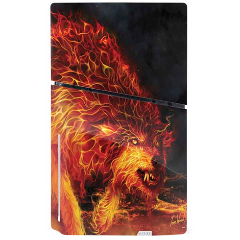 Fire Stalker Wolf by Tom Wood PS5 Slim Disk Console Skin