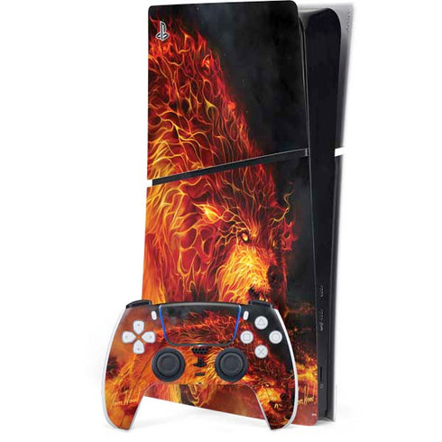 Fire Stalker Wolf by Tom Wood PS5 Slim Digital Edition Console Skin