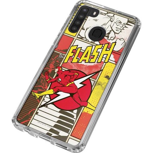 DC Comics The Flash Vintage Action Pose Pattern Galaxy A21 Clear Case