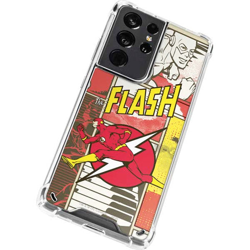 DC Comics The Flash Vintage Action Pose Pattern Galaxy S21 Ultra 5G Clear Case
