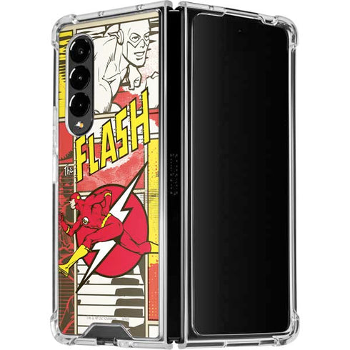 DC Comics The Flash Vintage Action Pose Pattern Galaxy Z Fold4 5G Clear Case