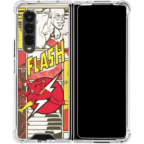 DC Comics The Flash Vintage Action Pose Pattern Galaxy Z Fold4 5G Clear Case