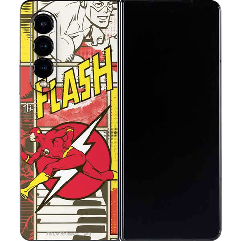 DC Comics The Flash Vintage Action Pose Pattern Galaxy Z Fold4 5G Skin