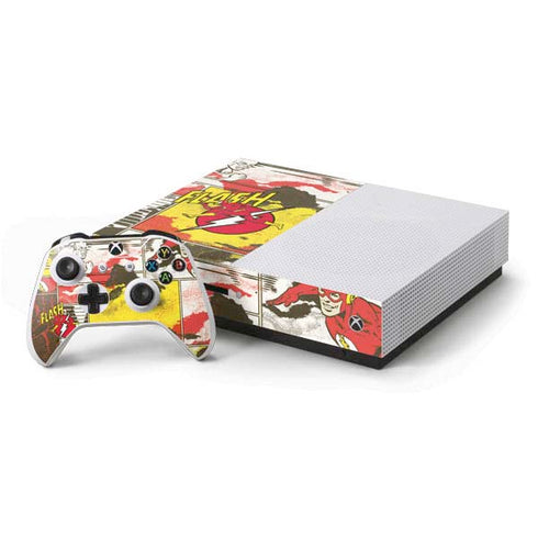 DC Comics The Flash Vintage Action Pose Pattern Xbox One S Console and Controller Bundle Skin