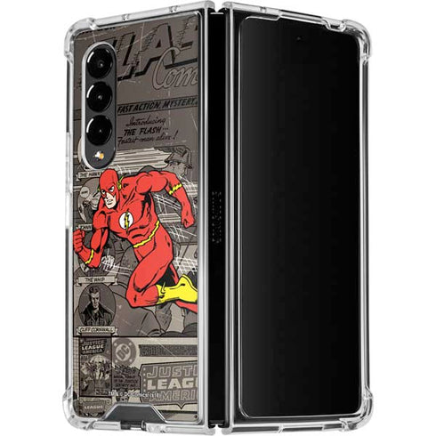 DC Comics The Flash Vintage Action pose pattern Galaxy Z Fold4 5G Clear Case