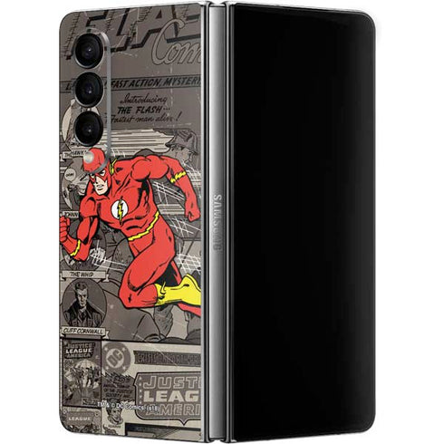 DC Comics The Flash Vintage Action pose pattern Galaxy Z Fold4 5G Skin