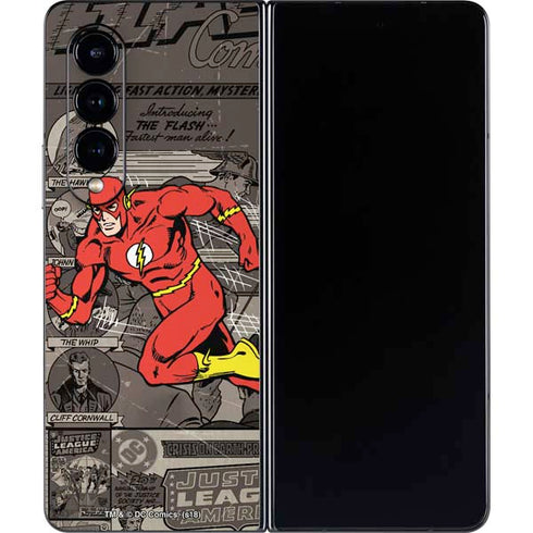 DC Comics The Flash Vintage Action pose pattern Galaxy Z Fold4 5G Skin