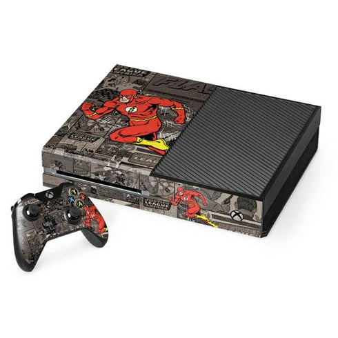 DC Comics The Flash Vintage Action pose pattern Xbox One Console and Controller Bundle Skin