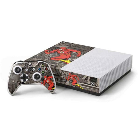 DC Comics The Flash Vintage Action pose pattern Xbox One S Console and Controller Bundle Skin