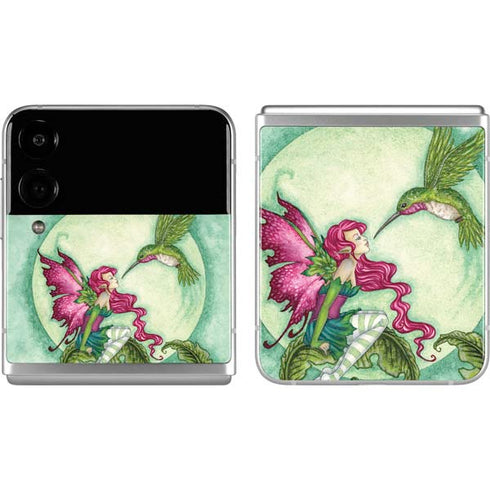 Amy Brown Flirting Fairy and Hummingbird Galaxy Z Flip4 5G Skin