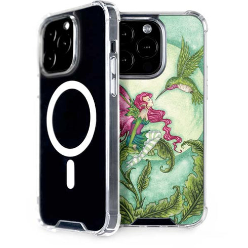 Amy Brown Flirting Fairy and Hummingbird iPhone 14 Pro MagSafe Case