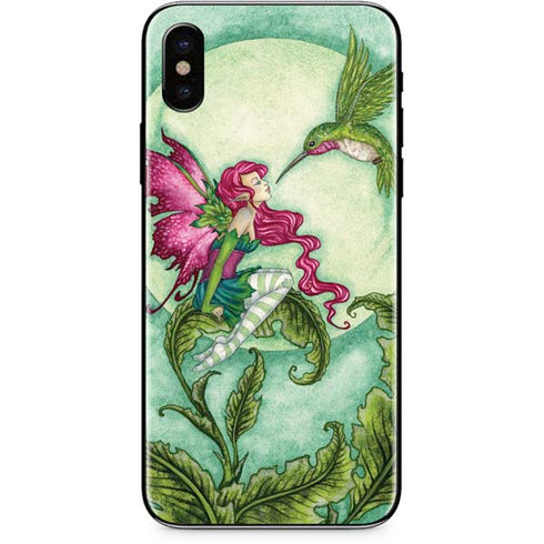 Amy Brown Flirting Fairy and Hummingbird iPhone X Skin