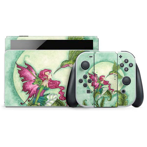Amy Brown Flirting Fairy and Hummingbird Nintendo Switch OLED (2021) Skin