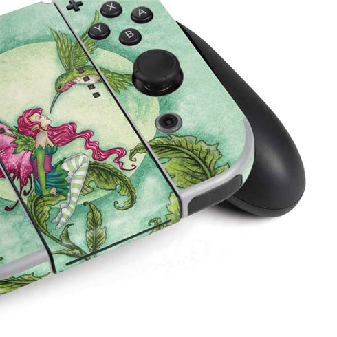 Amy Brown Flirting Fairy and Hummingbird Nintendo Switch OLED (2021) Skin