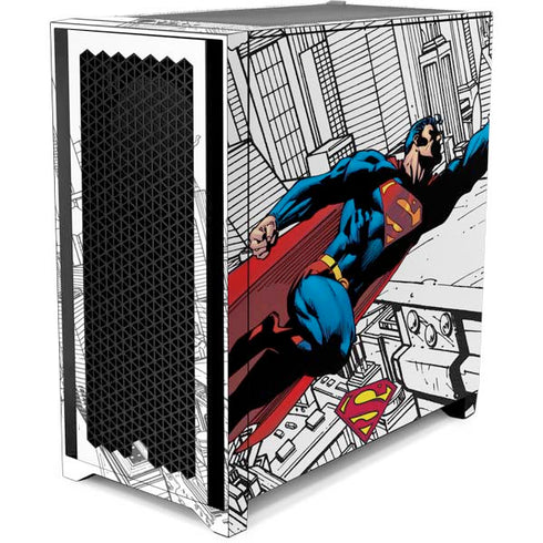 DC Comics Superman Flying Over City Pose Corsair 4000D Tempered Glass Mid-Tower ATX Case Skin