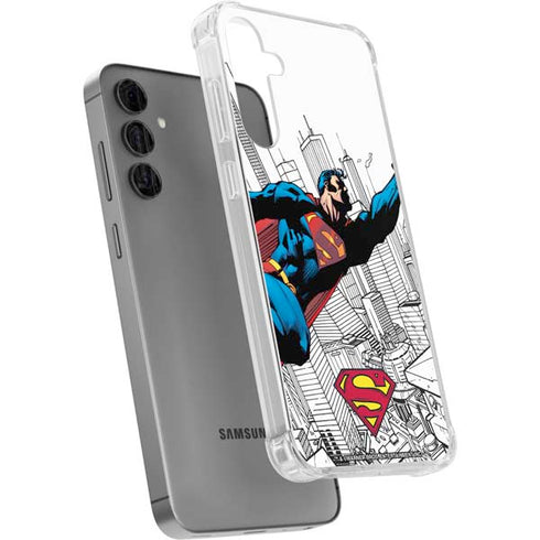 DC Comics Superman Flying Over City Pose Galaxy S24 Plus Clear Case