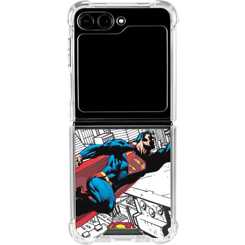 DC Comics Superman Flying Over City Pose Galaxy Z Flip5 5G Clear Case