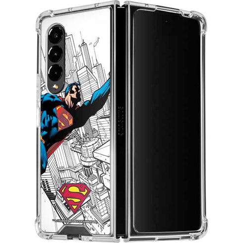 DC Comics Superman Flying Over City Pose Galaxy Z Fold4 5G Clear Case
