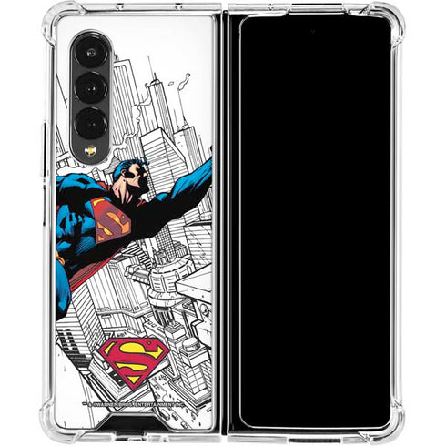 DC Comics Superman Flying Over City Pose Galaxy Z Fold4 5G Clear Case