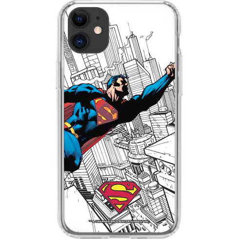 DC Comics Superman Flying Over City Pose iPhone 11 Clear Case