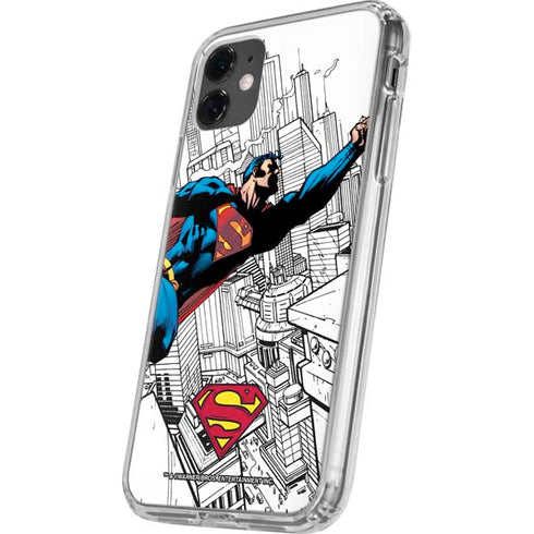 DC Comics Superman Flying Over City Pose iPhone 11 Clear Case