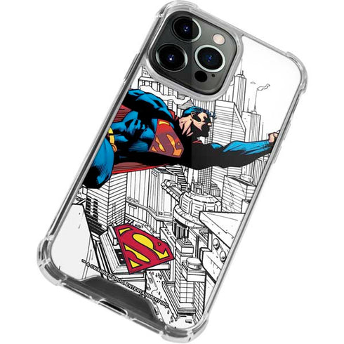 DC Comics Superman Flying Over City Pose iPhone 13 Pro Max Clear Case