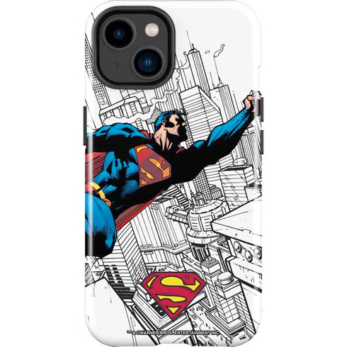 DC Comics Superman Flying Over City Pose iPhone 14 Plus Impact Case