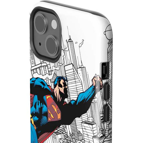 DC Comics Superman Flying Over City Pose iPhone 14 Plus Impact Case