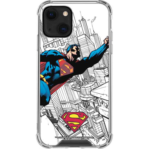 DC Comics Superman Flying Over City Pose iPhone 14 Plus Clear Case