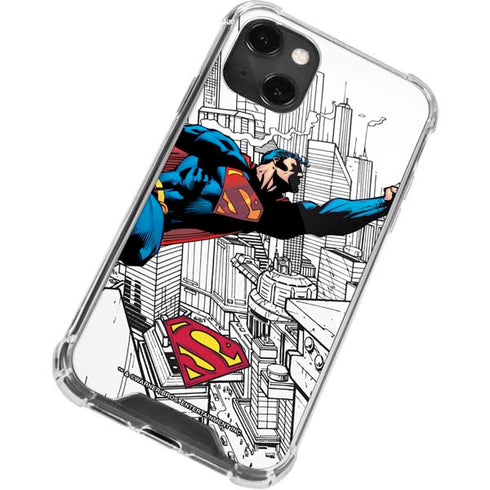 DC Comics Superman Flying Over City Pose iPhone 14 Plus Clear Case