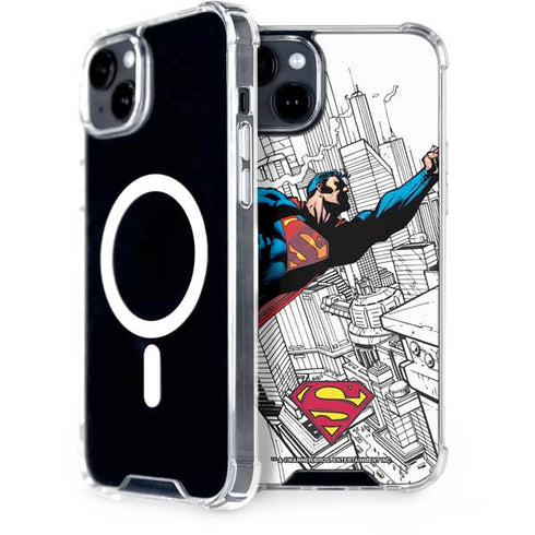 DC Comics Superman Flying Over City Pose iPhone 14 Plus MagSafe Case