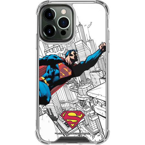 DC Comics Superman Flying Over City Pose iPhone 14 Pro Max Clear Case