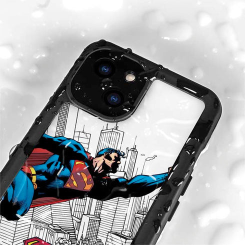 DC Comics Superman Flying Over City Pose iPhone 15 Plus Waterproof Case