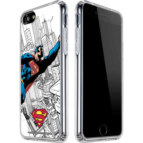 DC Comics Superman Flying Over City Pose iPhone SE (2nd & 3rd Gen) Clear Case