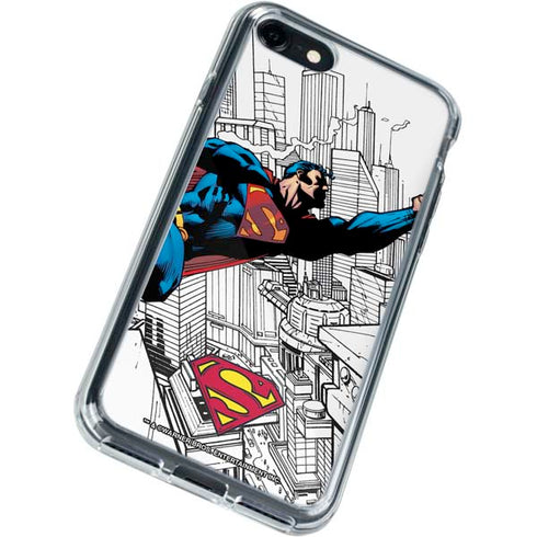 DC Comics Superman Flying Over City Pose iPhone SE (2nd & 3rd Gen) Clear Case