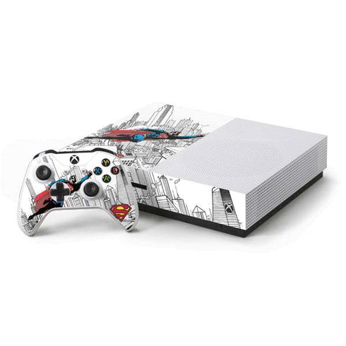 DC Comics Superman Flying Over City Pose Xbox One S Console and Controller Bundle Skin