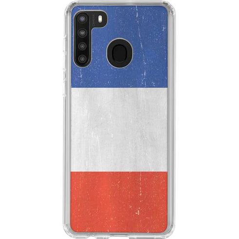 French Flag Distressed Galaxy A21 Clear Case