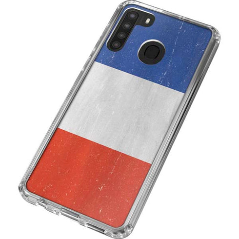 French Flag Distressed Galaxy A21 Clear Case
