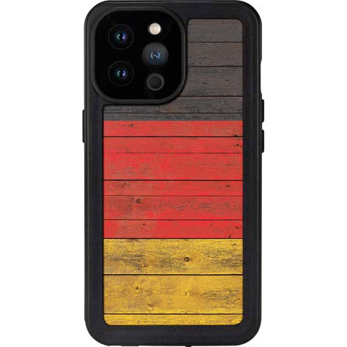 German Flag Dark Wood iPhone 14 Pro Max Waterproof Case