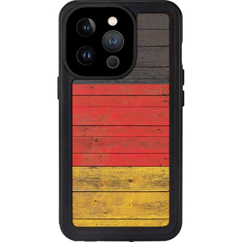 German Flag Dark Wood iPhone 14 Pro Waterproof Case