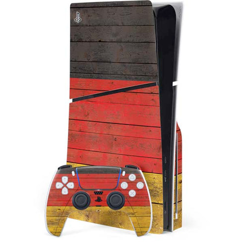 German Flag Dark Wood PS5 Slim Disk Bundle Skin