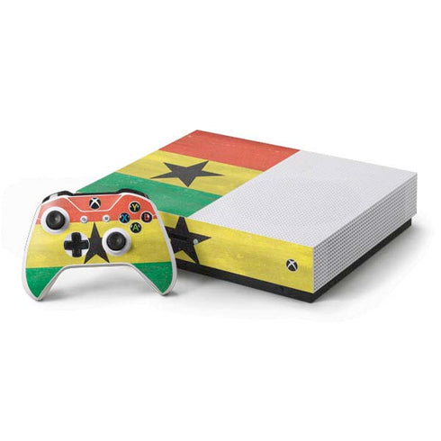 Ghana Flag Distressed Xbox One S Console and Controller Bundle Skin